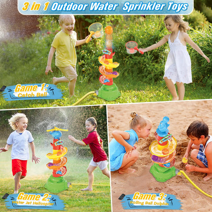 Outdoor Water Sprinkler Toys for Kids: 5 in 1 Spray Sprinkler Outside Toys with Water Flow Control Valve, 360° Rotating Summer Water Toys for Backyard Lawn Pool Party for Toddlers Kids Boys 3-8