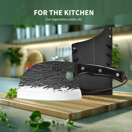 FULLHI Butcher Full Tang Serbian Chef Knife with Guard, X004CFTEGL