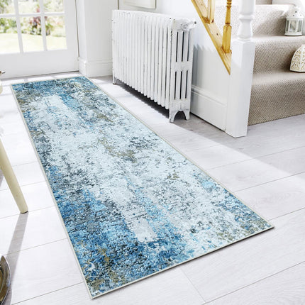 JURLEA Hallway Runner Rug Non-Slip Carpet Runner for Hallways Kitchen Living Room No Shedding Washable Lightweight Long Runners Rug (Cream/Blue, 80x200cm,2.6'x 6.6')