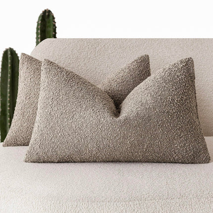 Foindtower 12x20" Pack of 2 Textured Boucle Throw Accent Solid Lumbar Cozy Pillow Case for Chair Sofa, Light Taupe X0048OVV8P