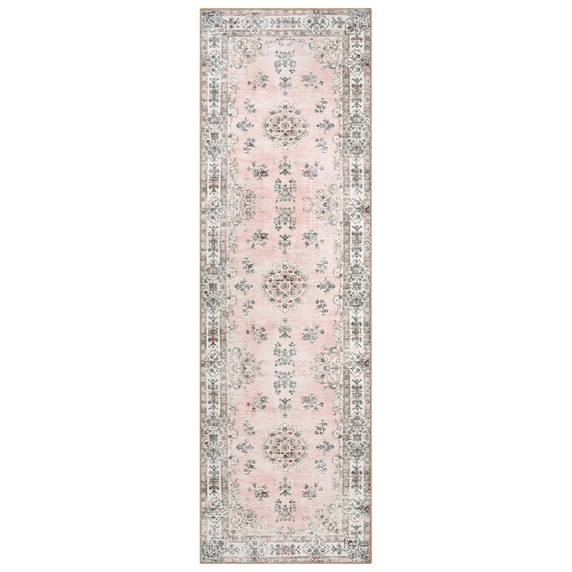 Lahome Boho Pink Runner Rugs for Hallway, 2'6"x8 Washable Floral Kids Girls Kitchen Bathroom Runner Rug for Laundry Mat, Non Slip Indoor Carpet Runners for Bedroom Floor Entryway, Peach