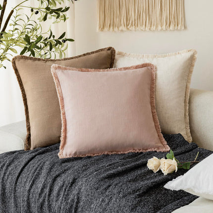 Foindtower 20×20" Set of 2 Linen Fringe Throw Boho Farmhouse Cushion Cover with Tassels Soft Accent for Couch Chair Sofa, Light Pink X0048BKY3V