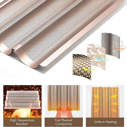 Hesanzol 15" x 11", Carbon Steel 3 Loaf Nonstick Baguette Baking Tray