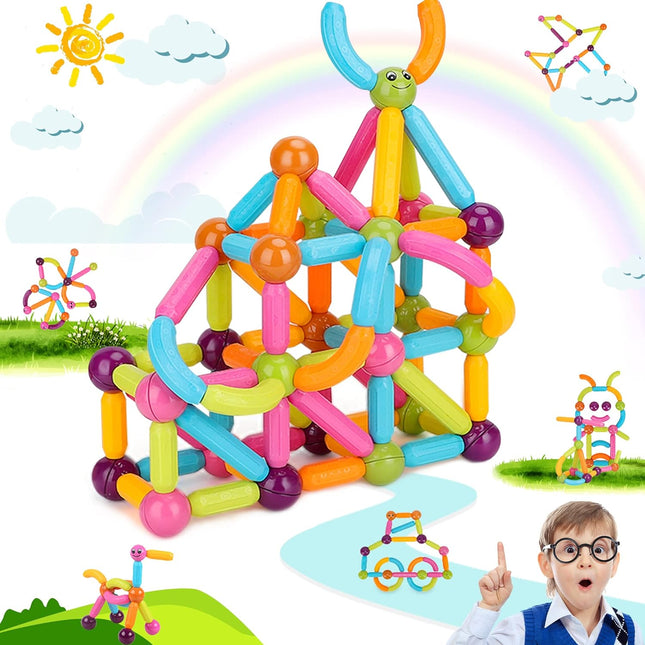 54PCS Magnetic Building Sticks Blocks Toys, Magnetic Balls and Rods Set for Kids, Magnetic Building Set,Toddler Montessori Toys,STEM Stacking Toys T103