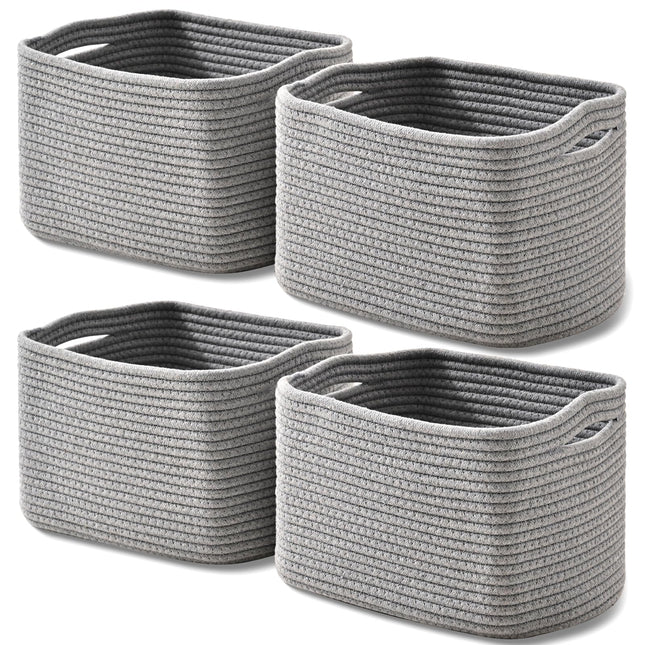 ICERZCZ 4PACK Woven Cotton Rope Decorative Shelf Basket, SIZE 13"Lx9.1''Wx7.9''H, GREY X004D0RW51