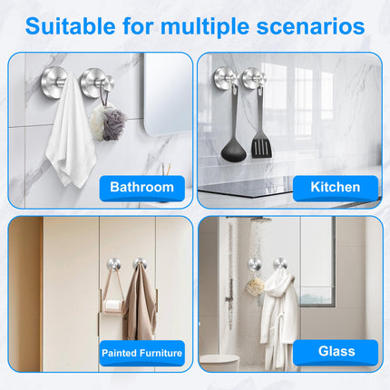 RAIYMA 2PC Waterproof Suction Self Adhesive Stainless Steel Shower Hooks, Silver