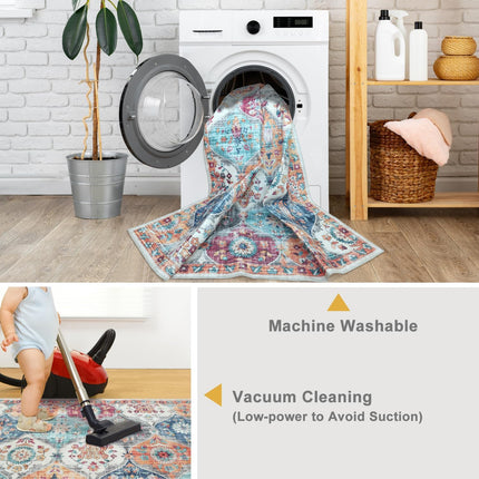 Mandala 3x5 Washable Area Rug – 3 x 5 Non-Slip, Stain Resistant, Durable Polyester Small Rug for Bedroom, Living Room, Kitchen, and Entryway Decor – Modern Rug with Rubber Backing - Orange & Multi