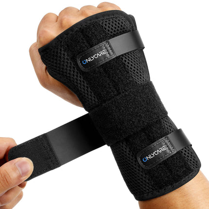 ONLYCARE Carpal Tunnel Wrist Brace Fit Right Hand, Adjustable Wrist Wraps Night Support, Metal Splint Stabilizer Relief Pain for Women Men, Hand Brace for Sprain, Arthritis, Tendonitis (Medium)