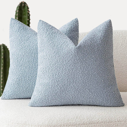 Foindtower 20 x 20" Pack of 2 Textured Boucle Throw Accent Solid Cozy Woven Couch Cushion Case for Chair Sofa, Light Blue X0040V6ZY1