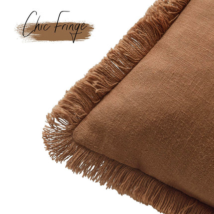 Foindtower 18x18" Linen Set of 2 Bohemian Rustic with Tassels Soft Throw Pillow Covers for Sofa, Orange Brown X004E7H85B