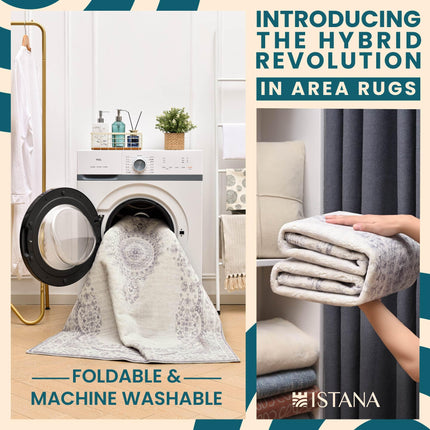 Istana Rug 8x10 - Grey/White Cream Area Rug - Foldable 8 x 10 Rug - Stain Resistant 8x10 Rugs for Living Room - Plush Area Rug - Indoor Rugs - Farmhouse Rugs for Living Room