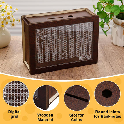 2PCS Cash Vault Wooden Savings Box 10000 The Challenge Piggy Bank