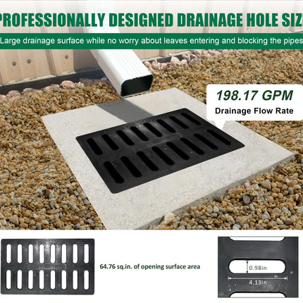 Natotela Fiberglass Cacth Basin Grate-20x12in Square Outdoor Drain Grate for Concrete Cacth Basin,Durable Flat Drainage Grate for Downspout Sewer Lawn Yard Lawn Patio Inlet(19.7x11.8in)