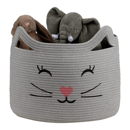 ZLG Cat Face Basket with Handles Handmade Standing baskets for Nursery Decor and Storage