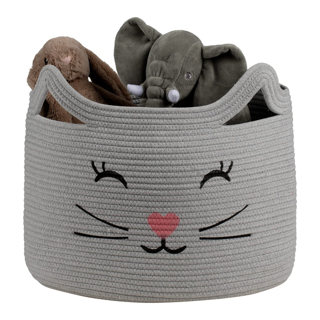 ZLG Cat Face Basket with Handles Handmade Standing baskets for Nursery Decor and Storage