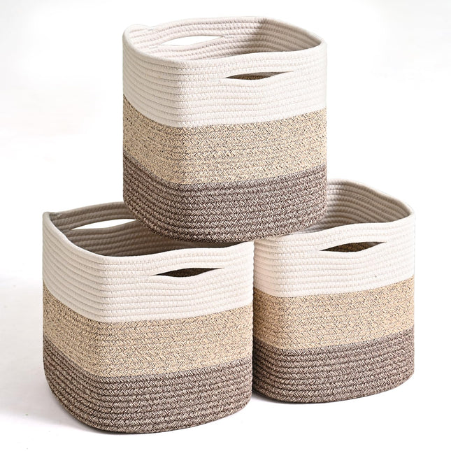 ICERZCZ 11 Inch Woven Cotton Rope Baskets for Storage, Storage Basket for Organizing Shelves, Gradient Brown X004HJW0S1