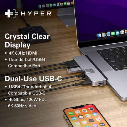 HyperDrive Duo 7-in-2 MacBook USB C Hub — USB Hub for Mac Pro 14” & 16” — (HD575-Gray)