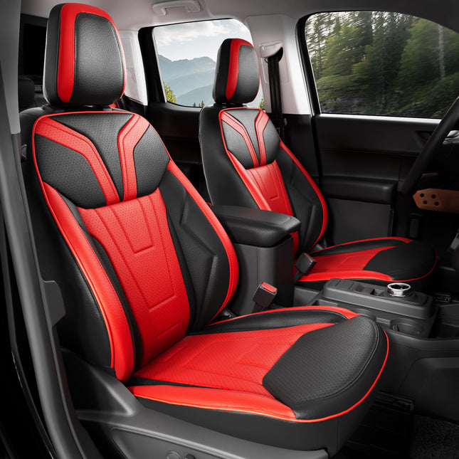 FEINEPRO for Ford Maverick Seat Covers XL XLT Lariat 2022 2023 2024 2025, Custom Fit Car Seat Cover Full Set, Luxury Leather Seat Covers, Waterproof Car Interior Accessories Cushions, Black Red