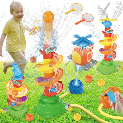 Outdoor Water Sprinkler Toys for Kids: 5 in 1 Spray Sprinkler Outside Toys with Water Flow Control Valve, 360° Rotating Summer Water Toys for Backyard Lawn Pool Party for Toddlers Kids Boys 3-8
