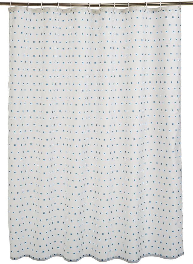 amazon basics Polyester Squares Shower Curtain with Hooks - 72 x 72 inch, Blue(Washable)