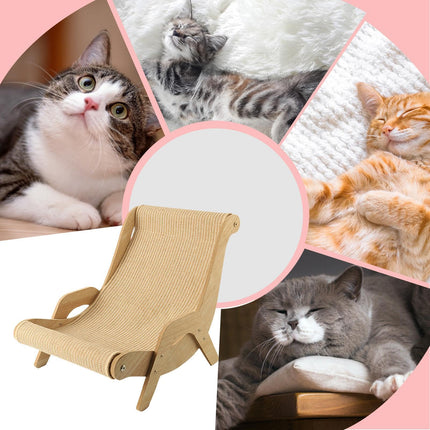 Pet Beach Chair, Elevated Cat Chair Bed, Wooden Pet Sisal Scratcher, Lounging Raised Pet Chair, Cat Lounge Chair for Garden, Living Room, Bedroom, Indoors, Balcony