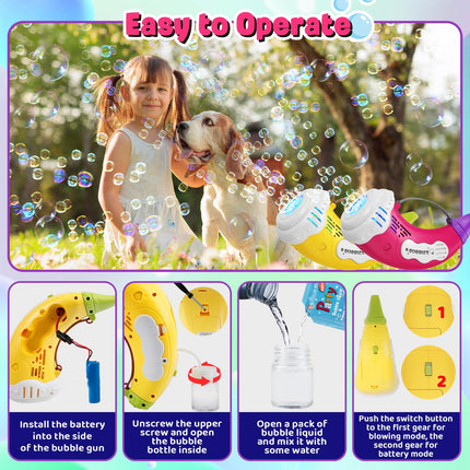 Horn Bubble Machine Gun for Kids: 2 Pack Automatic/Blowing Mode Bubble Maker Blower Blaster Toys with 20 Refill Solutions, Music Function, Summer Outdoor Toys Birthday Gifts for Toddlers Ages 3-8