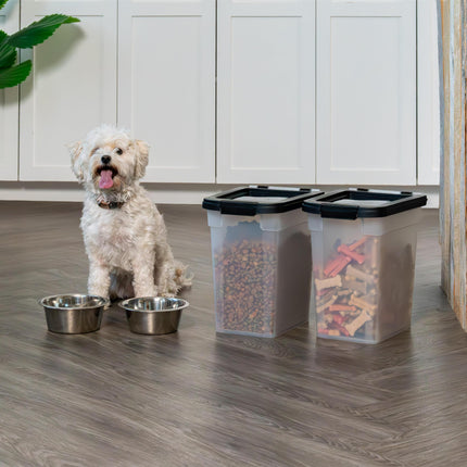 IRIS USA WeatherPro Airtight Dog Food Storage Container, Up to 4.5 Kg Each, 2 Pack, for Dog Cat Bird and Other Pet Treat Food Storage Bin, Keep Fresh, Translucent Body, BPA Free, Clear/Black