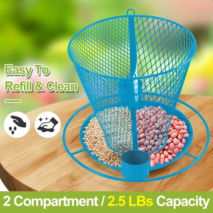 YYWMWM Solar Bird Feeder Outdoors Wild Bird Feeders Metal Mesh Bird Feeder Outside Hanging Bird Feeder 2.5 lbs Capacity Blue