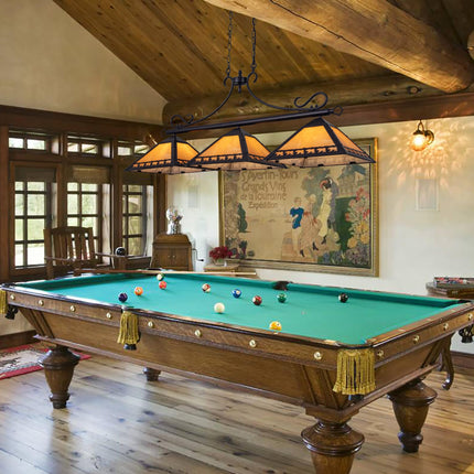 TOCHIC Pool Table Light, 3 Lights Tiffany Billiard & Pool Table Lights, 49.5" Farmhouse Chandelier for Dining Room, Rustic Light Fixture with Bear for 7, 8, 9 ft Tables, Game Room, Basement, Bar-#C4