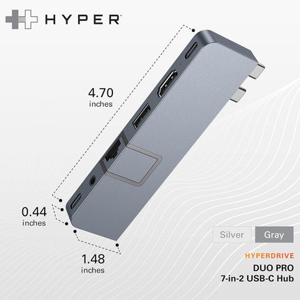 HyperDrive Duo 7-in-2 MacBook USB C Hub — USB Hub for Mac Pro 14” & 16” — (HD575-Gray)