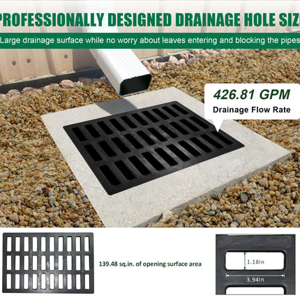 Natotela Fiberglass Cacth Basin Grate-24x16in Square Outdoor Drain Grate for Concrete Cacth Basin,Durable Flat Drainage Grate for Downspout Sewer Lawn Yard Lawn Patio Inlet(23.6x15.75in)