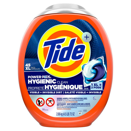 Tide Hygienic Clean Power PODS Laundry Detergent Pacs Original Scent Removes Visible and Invisible Dirt, 45 Count