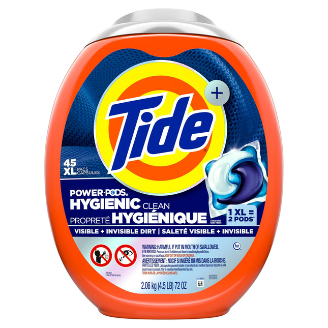 Tide Hygienic Clean Power PODS Laundry Detergent Pacs Original Scent Removes Visible and Invisible Dirt, 45 Count