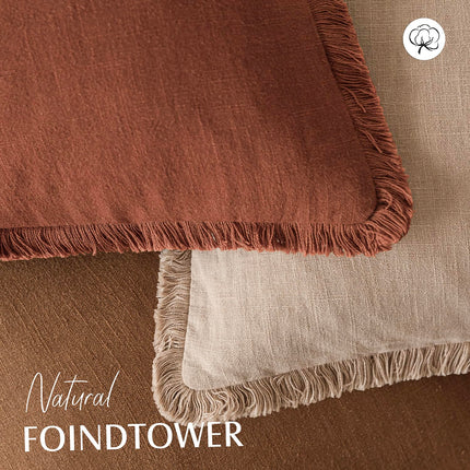 Foindtower 18x18" Linen Set of 2 Bohemian Rustic with Tassels Soft Throw Pillow Covers for Sofa, Orange Brown X004E7H85B