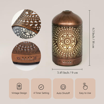 Earnest Living Essential Oil Diffuser Metal Diffuser 100 ml Timers Night Lights and Auto Off Function Home Office Humidifier Aromatherapy Diffusers for Essential Oils
