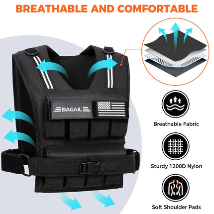 BAGAIL 20lbs Adjustable Weighted Vest Removable Iron Weights, Heavy Duty Fitness Vest for Strength Training, Walking Running, Home Workouts, BLACK