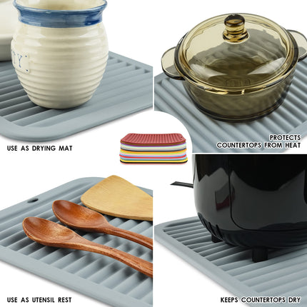 Smithcraft Silicone Trivets for Hot Dishes, Pots and Pans, Hot Pads for Kitchen, Heat Resistant Mat Quartz Countertops, Silicone Mats for Kitchen Counter, Table Pot Holders Trivet mat Set 2 Dark Grey