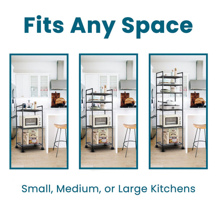 Jungle Fox Black 6 Tier Kitchen Storage Rack with Wheels, Adjustable, Durable, Easy-to-Assemble Organizer for Kitchen and Bakers, Functional Design