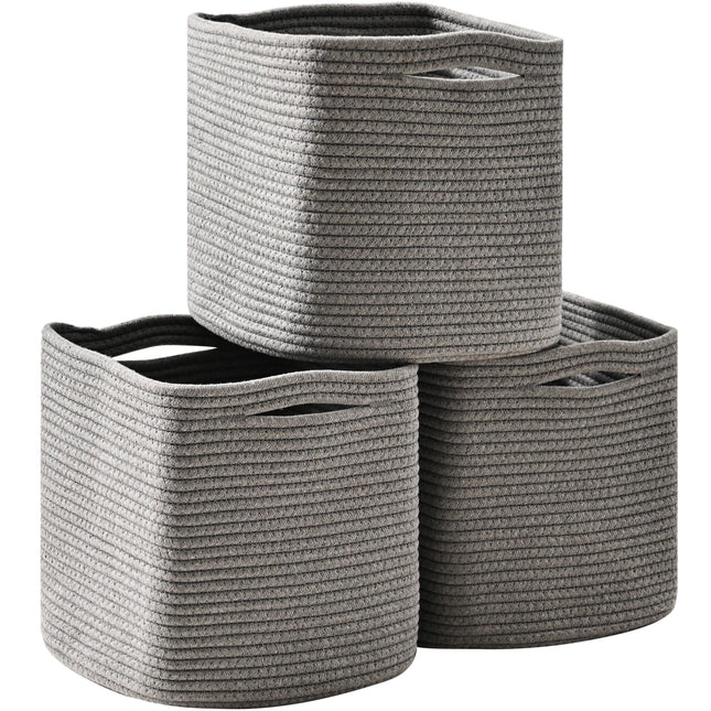 ICERZCZ 3PACK 11 Inch Storage Cube Organizer Bins, Woven Cotton Rope Basket for Storage, Storage Baskets for Organizing Shelves, Grey X004D0PS3J