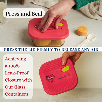 Glass Lunch Containers with 2 Lids, Microwave-Safe Silicone Vent Lid (Red) & Airtight PP Lid (White) with Utensil Storage, Leakproof Glass Snack Container, 26 oz Microwave Lunch Box for Salad & Snacks