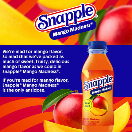 Snapple Mango Madness Flavored Juice Drink, 16 fl oz recycled plastic bottle, Pack of 12