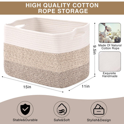 ICERZCZ 3PACK Woven Cotton Rope Basket for Storage Books, Toy Storage Basket, 15"x11"x9.5", Gradient Brown X003TEYKE7