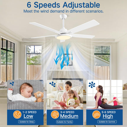 OUTON 52"Ceiling Fans with Lights & Remote Control, LED Dimmable Modern Ceiling Fan with 5 Dual Finish Blades, 3 Color Temperature, Indoor Outdoor Ceiling Fan for Bedroom Living Room Patio, White
