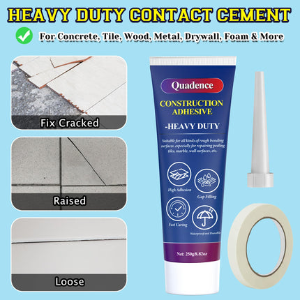 Heavy Duty Construction Adhesive - Quadence All-Purpose High Strength Contact Cement Concrete Glue for Concrete, Tile, Wood, Floors, Indoor & Outdoor Use - Fast Grab, Waterproof, Solvent-Free, 250g