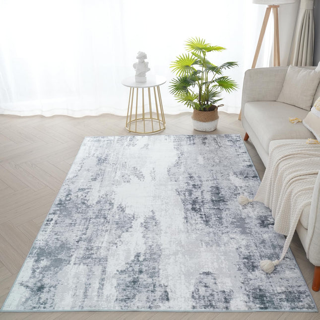 BRICHOEE Modern Abstract Area Rug, 3x5 Grey Washable Entry Rug, Soft Non-Slip Contemporary Nursery Mat Kitchen Carpet for Living Dining Room Bedroom Aesthetic Home Decor
