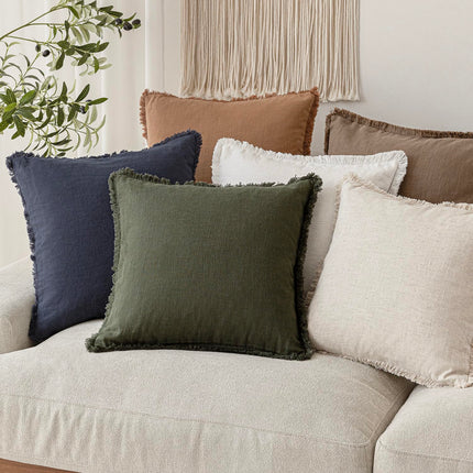 Foindtower 26×26" Set of 2 Linen Fringe Throw Boho Farmhouse Cushion Cover with Tassels Soft Accent Pillowcase for Couch Sofa Bed, Dark Olive Green X0049JFM0H