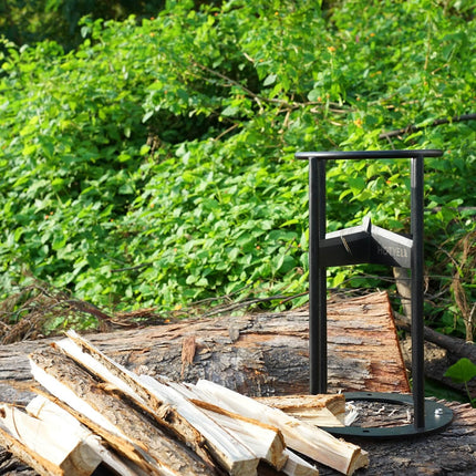 HOTYELL Firewood Splitter, High Carbon Steel Wood Splitter with Fixed Awl, Manual Log Splitting Wedge Tool, 4 Parts at One Time, Waxed Canvas Firewood Carrier Included