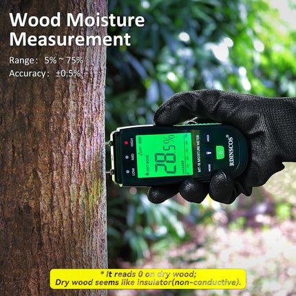 RDINSCOS Portable Wood Moisture Meter Pin, Firewood Detector Humidity Water Leak Lumber Detector, Green