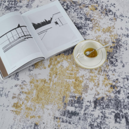BRICHOEE Modern Abstract Rug, Aesthetic Machine Washable 4x6 Gold and Grey Rugs, Soft Low Pie Distressed Area Rugs for Kitchen/Hallway/Dining Room