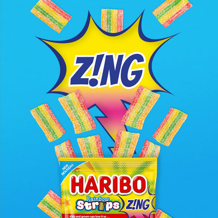 Haribo Z!NG Rainbow Strips Candy, 4 Sour Fruity Flavours, No Artificial Colours, 170g BAG